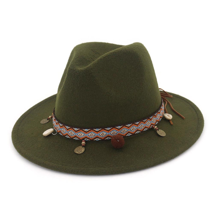 Women Jazz Caps Bohemia Style Woolen Hats for Spring Summer Beach(Army Green) - Peaked Cap by PMC Jewellery | Online Shopping South Africa | PMC Jewellery