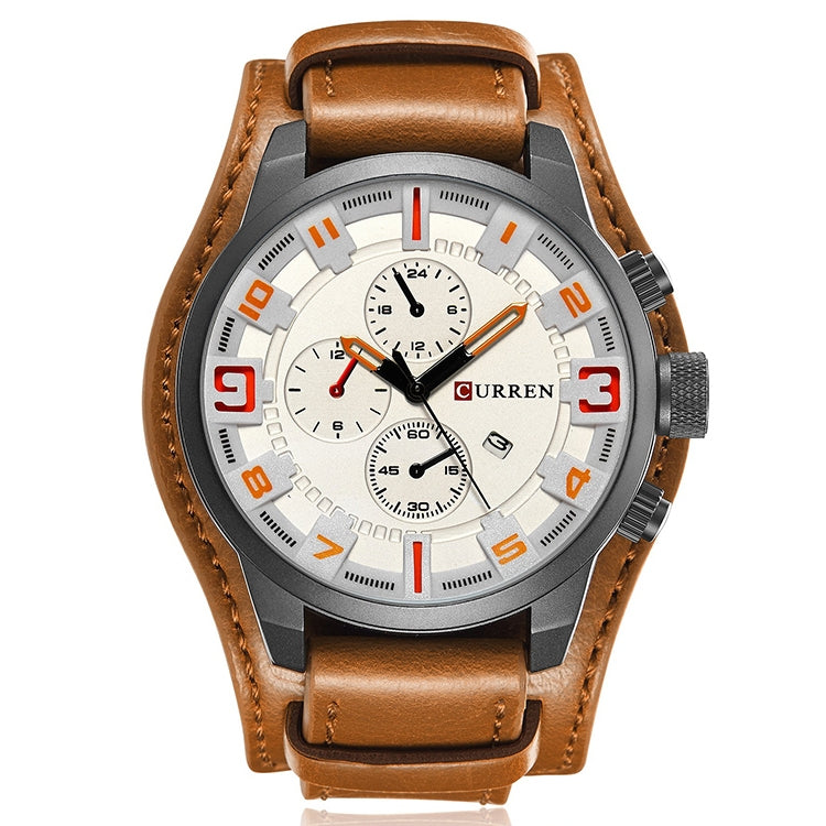 Curren M8225 Army Military Leather Band Men Quartz Watch(Black White) - Leather Strap Watches by CURREN | Online Shopping South Africa | PMC Jewellery | Buy Now Pay Later Mobicred