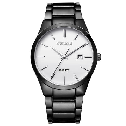 CURREN 8106 Fashion Business Calendar Waterproof Full Steel Quartz Watch(black case white face) - Metal Strap Watches by CURREN | Online Shopping South Africa | PMC Jewellery | Buy Now Pay Later Mobicred