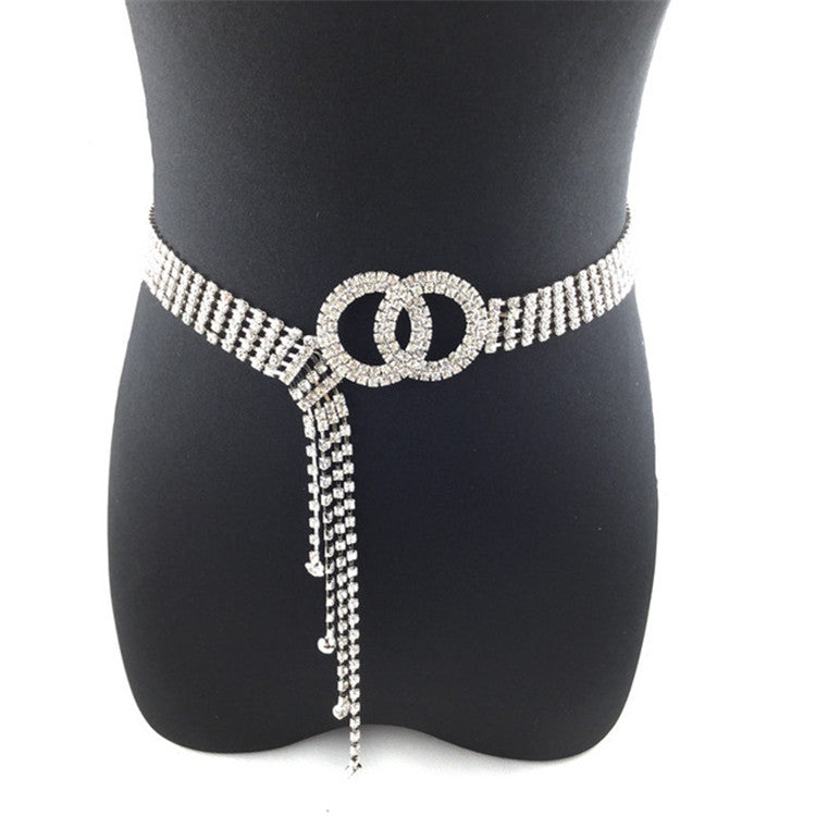 Women Double Loop Shape Diamond Belt Waist Chain, Length:120cm(Silver) - Belts by PMC Jewellery | Online Shopping South Africa | PMC Jewellery