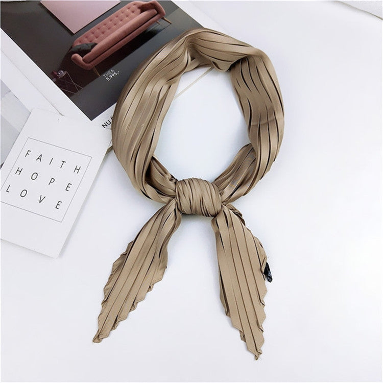 Ladies Retro Style Pleated Diamond Square Scarf Silk Scarf, Length: 70cm(Khaki) - Scarf by PMC Jewellery | Online Shopping South Africa | PMC Jewellery