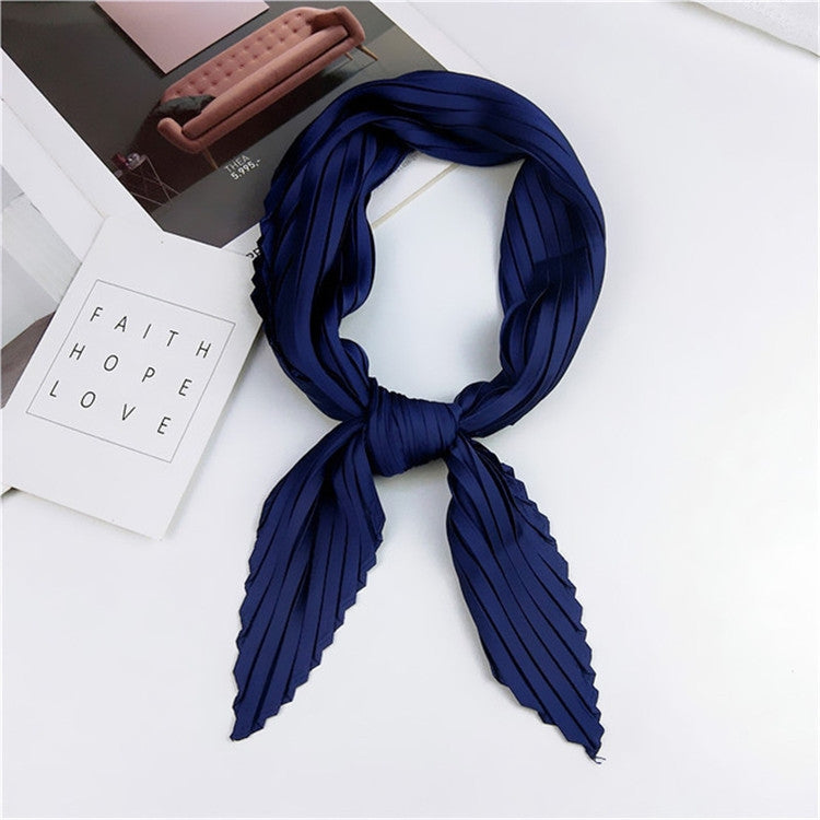 Ladies Retro Style Pleated Diamond Square Scarf Silk Scarf, Length: 70cm(Navy) - Scarf by PMC Jewellery | Online Shopping South Africa | PMC Jewellery