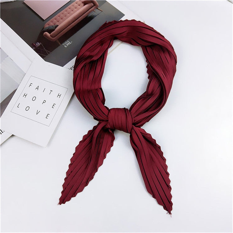 Ladies Retro Style Pleated Diamond Square Scarf Silk Scarf, Length: 70cm(Red Wine) - Scarf by PMC Jewellery | Online Shopping South Africa | PMC Jewellery