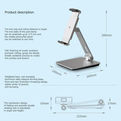 AP-7X Universal Aluminum Stand Desk Mount Holder for 4.7-9.7 inch Phone & Tablet PC(Silver Gray) - Desktop Holder by PMC Jewellery | Online Shopping South Africa | PMC Jewellery