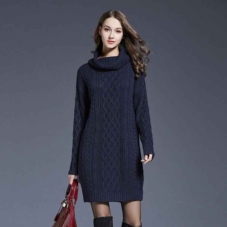 Autumn And Winter Knitwear Dresses Long Turtleneck Sweater For Women, Size: XL(Navy Blue) - Sweater by PMC Jewellery | Online Shopping South Africa | PMC Jewellery