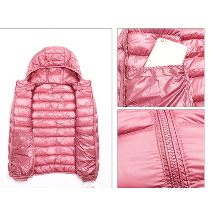 Casual Ultra Light White Duck Down Jacket Women Autumn Winter Warm Coat Hooded Parka, Size:L(Wine Red) - Down Jacket by PMC Jewellery | Online Shopping South Africa | PMC Jewellery