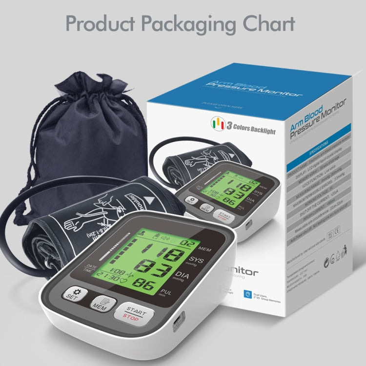JZ-256A Tri-Color Backlight Automatic Upper Arm Sphygmomanometer Home Electronic Sphygmomanometer, Size:22-32cm(No Voice Broadcast) - Sphygmomanometer by PMC TechLife | Online Shopping South Africa | PMC TechLife