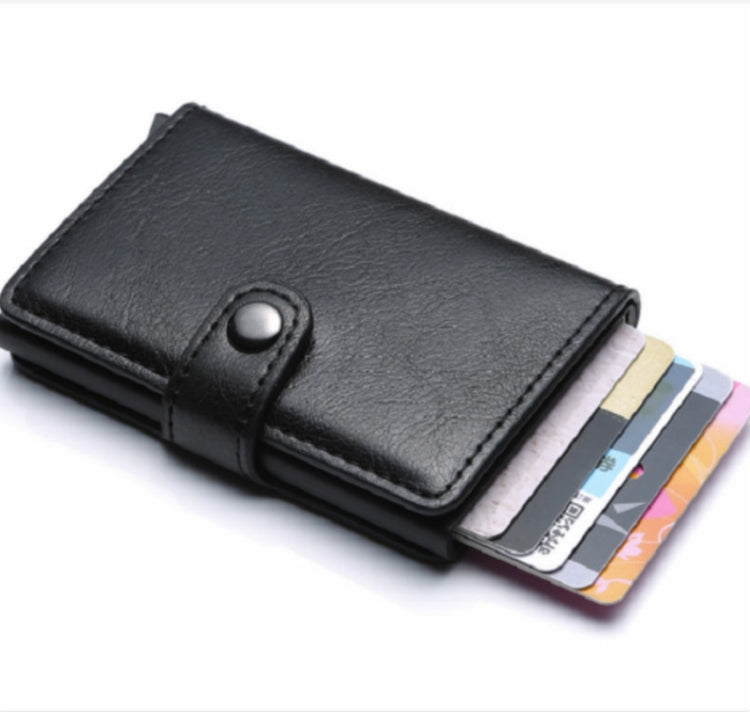 PU Aluminum Alloy Card Case Anti-magnetic RFID Shielding Anti-Theft Wallet(Black) - Antimagnetic RFID Package by PMC Jewellery | Online Shopping South Africa | PMC Jewellery