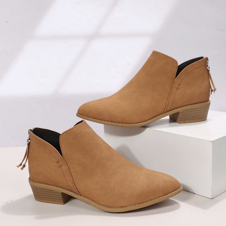 Autumn And Winter Pointed Low-Heeled Boots Women Low Tube Boots, Shoe Size:37(Brown) - Boots by PMC Jewellery | Online Shopping South Africa | PMC Jewellery