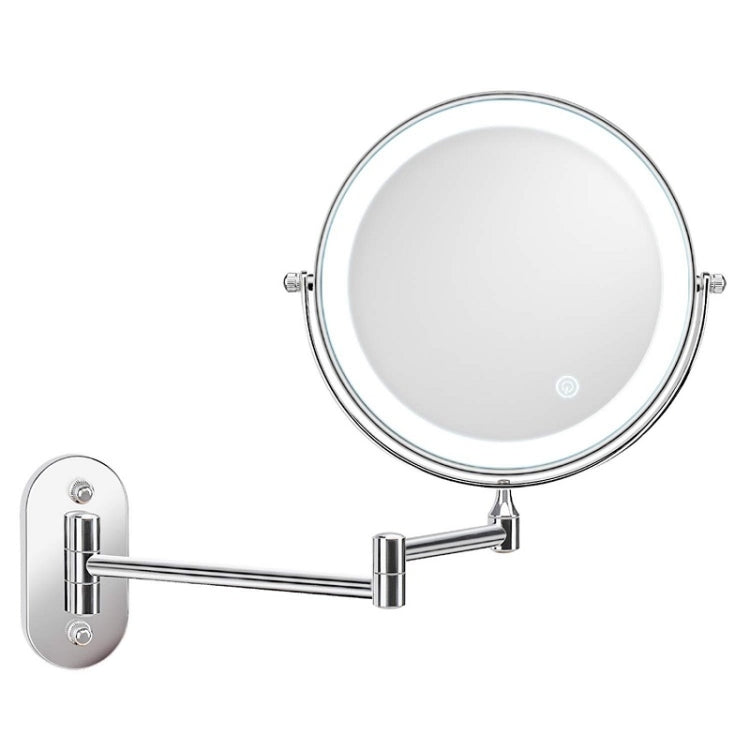 8 Inch Wall-Mounted Double-Sided Makeup Mirror LED Three-Tone Light Bathroom Mirror, Colour:USB Charging Silver(Five Times Magnification) - Mirror by PMC Jewellery | Online Shopping South Africa | PMC Jewellery