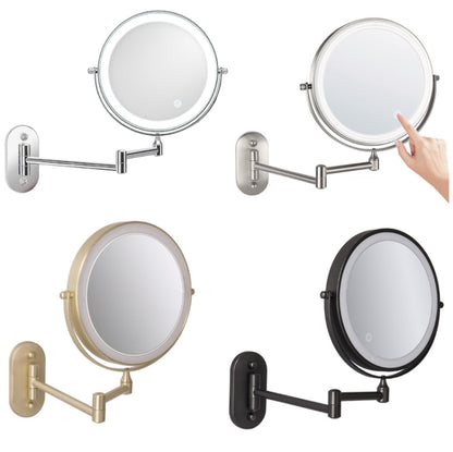 8 Inch Wall-Mounted Double-Sided Makeup Mirror LED Three-Tone Light Bathroom Mirror, Colour:Battery Models Matte Nickel Color(Five Times Magnification) - Mirror by PMC Jewellery | Online Shopping South Africa | PMC Jewellery