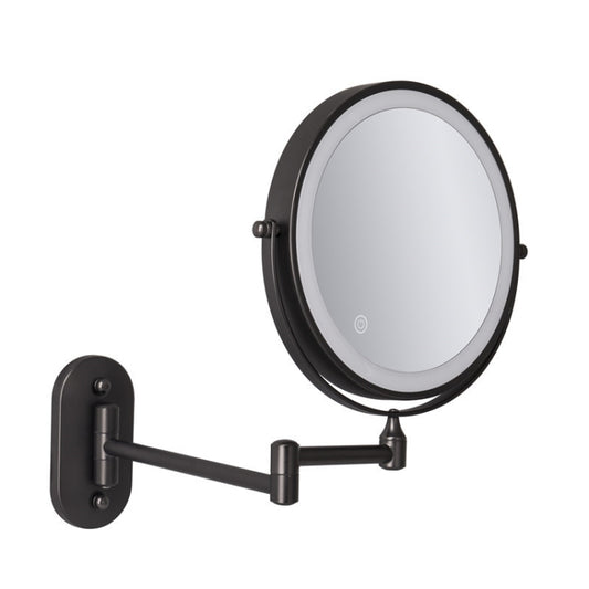 8 Inch Wall-Mounted Double-Sided Makeup Mirror LED Three-Tone Light Bathroom Mirror, Colour:USB Charging Black(Five Times Magnification) - Mirror by PMC Jewellery | Online Shopping South Africa | PMC Jewellery