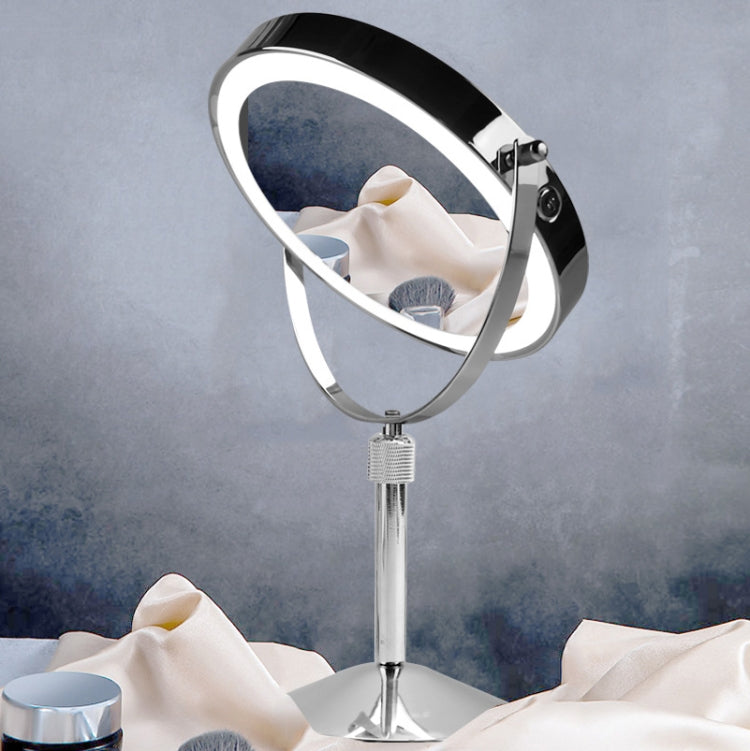 Desktop Double-SidedRound LED Luminous Makeup Mirror Liftable Magnifying Mirror, Specification:Plane + 5 Times Magnification(8-inch Battery Model) - Mirror by PMC Jewellery | Online Shopping South Africa | PMC Jewellery