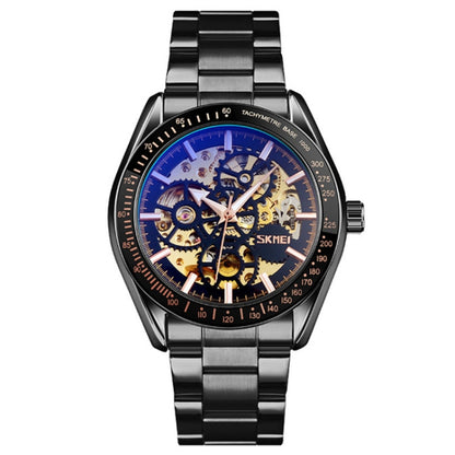 SKMEI 9194 Men Automatic Skeleton Mechanical Steel Band Watch (Black) - Metal Strap Watches by SKMEI | Online Shopping South Africa | PMC Jewellery | Buy Now Pay Later Mobicred