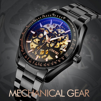 SKMEI 9194 Men Automatic Skeleton Mechanical Steel Band Watch (Black) - Metal Strap Watches by SKMEI | Online Shopping South Africa | PMC Jewellery | Buy Now Pay Later Mobicred