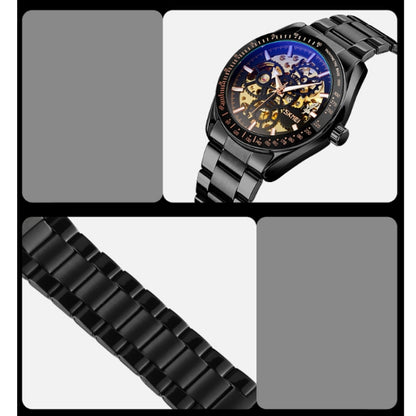 SKMEI 9194 Men Automatic Skeleton Mechanical Steel Band Watch (Black) - Metal Strap Watches by SKMEI | Online Shopping South Africa | PMC Jewellery | Buy Now Pay Later Mobicred