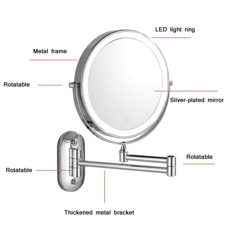 8 Inch Wall-Mounted Double-Sided Makeup Mirror LED Three-Tone Light Bathroom Mirror, Colour:Battery Models Silver(Ten Times Magnification) - Mirror by PMC Jewellery | Online Shopping South Africa | PMC Jewellery