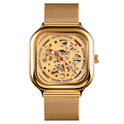 SKMEI 9184 Men Automatic Mechanical Watch Mesh with Hollow Square Tourbillon Student Watch (Gold) - Metal Strap Watches by SKMEI | Online Shopping South Africa | PMC Jewellery | Buy Now Pay Later Mobicred