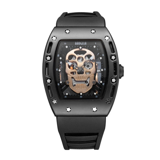 BAOGELA 1612 Skull Silicone Mens Watch Waterproof Sports Quartz Watch( Black Shell Rose Gold Skull) - Silicone Strap Watches by BAOGELA | Online Shopping South Africa | PMC Jewellery | Buy Now Pay Later Mobicred