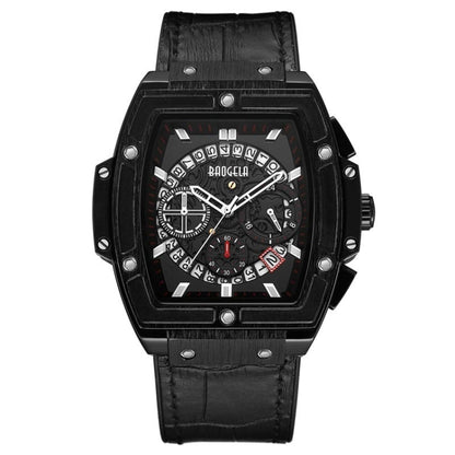 BAOGELA 1703 Wine Barrel Type Multifunctional Mens Sports Quartz Watch( Black Shell Black Face) - Leather Strap Watches by BAOGELA | Online Shopping South Africa | PMC Jewellery | Buy Now Pay Later Mobicred