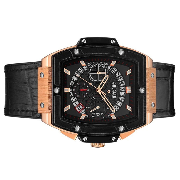 BAOGELA 1703 Wine Barrel Type Multifunctional Mens Sports Quartz Watch(Rose Shell Black Face) - Leather Strap Watches by BAOGELA | Online Shopping South Africa | PMC Jewellery | Buy Now Pay Later Mobicred