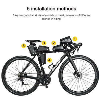 Rhinowalk Bicycle Front Tube Bag Waterproof Mobile Phone Touch Screen Multi-function Bicycle Handlebar Bag(Matt Black) - Bicycle Bags by Rhinowalk | Online Shopping South Africa | PMC Jewellery | Buy Now Pay Later Mobicred