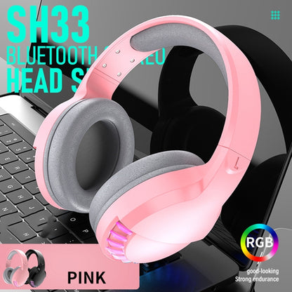 SH33 Bluetooth Wired Dual-mode RGB Headset Mobile Phone Heavy Bass Noise Reduction Gaming Headset( Pink) - Multimedia Headset by PMC Jewellery | Online Shopping South Africa | PMC Jewellery