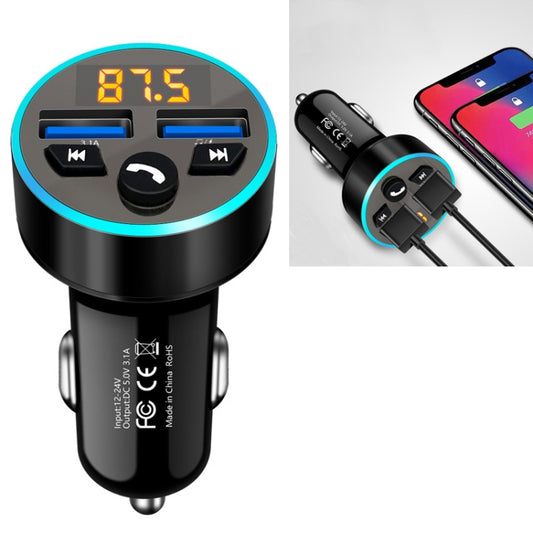 Halo Car MP3 Bluetooth Player Car Charger Car FM Transmitter 3.1A Car Charger(Elegant Black) - Car Charger by PMC Jewellery | Online Shopping South Africa | PMC Jewellery