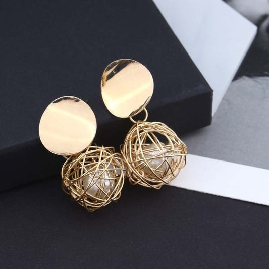 Ball Geometric Earrings For Women Hanging Dangle Earrings Drop Earrings(Gold) - Stud Earrings & Earrings by PMC Jewellery | Online Shopping South Africa | PMC Jewellery | Buy Now Pay Later Mobicred