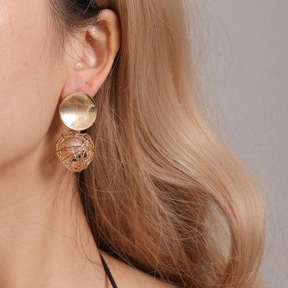 Ball Geometric Earrings For Women Hanging Dangle Earrings Drop Earrings(Gold) - Stud Earrings & Earrings by PMC Jewellery | Online Shopping South Africa | PMC Jewellery | Buy Now Pay Later Mobicred