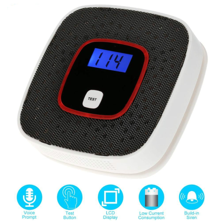 Carbon Monoxide Detector Gas Alarm Sensor Poisoning Gas Tester Human Voice Warning Detector with LCD Display(Black) - Smoke Gas Detector by PMC TechLife | Online Shopping South Africa | PMC TechLife