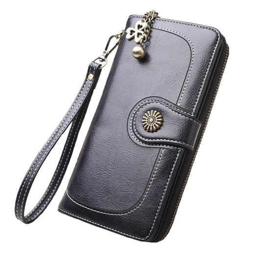 Vintage Button Phone Purses Women Wallets Female Purse Leather Brand Retro Ladies Long Zipper Woman Wallet Card Clutch(Long black) - Wallets by PMC Jewellery | Online Shopping South Africa | PMC Jewellery