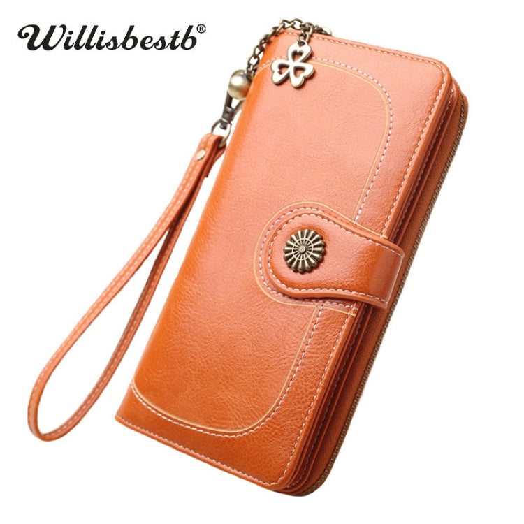 Vintage Button Phone Purses Women Wallets Female Purse Leather Brand Retro Ladies Long Zipper Woman Wallet Card Clutch(Long yellow) - Wallets by PMC Jewellery | Online Shopping South Africa | PMC Jewellery