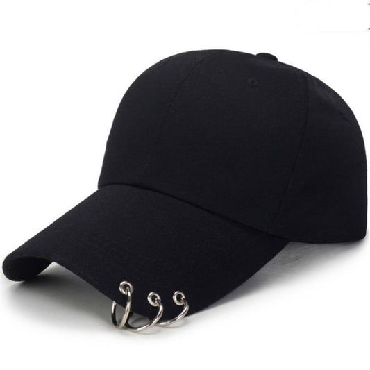 Unisex Casual Solid Color Adjustable Baseball Caps with Ring(Black) - Peaked Cap by PMC Jewellery | Online Shopping South Africa | PMC Jewellery