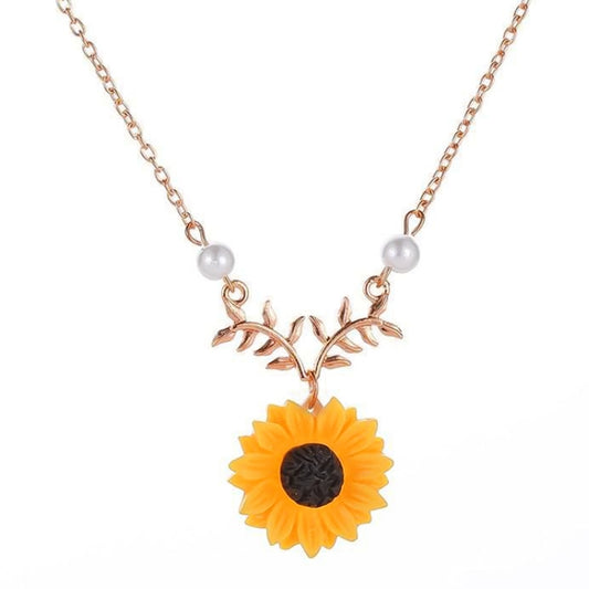 Delicate Sunflower Pendant Necklace Women Creative Imitation Pearls Jewelry Necklace(Rose gold) - Necklaces & Pendants by PMC Jewellery | Online Shopping South Africa | PMC Jewellery | Buy Now Pay Later Mobicred