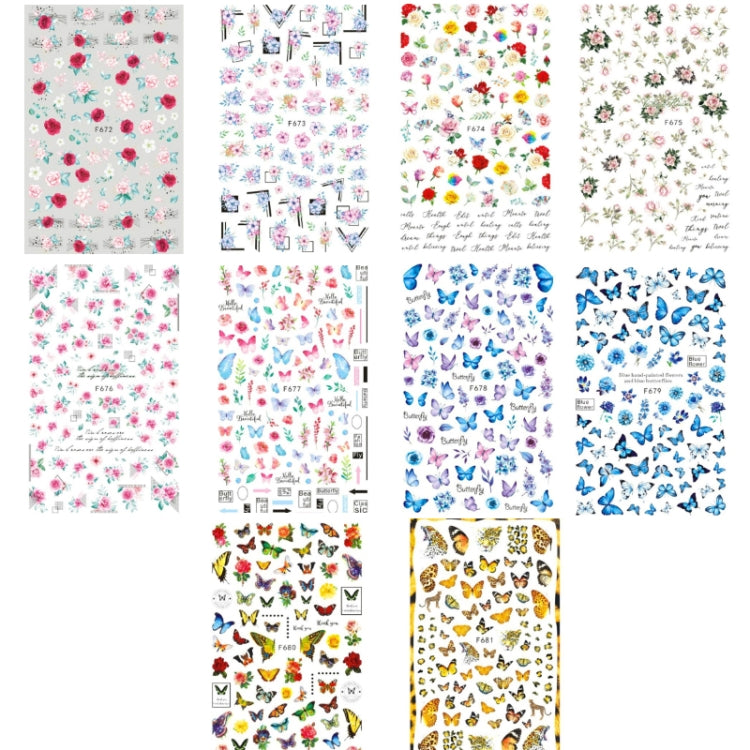 10pcs 3D Adhesive Butterfly Retro Rose Color Nail Art Sticker(F-680) - free shipping - PMC TechLife - Order now!