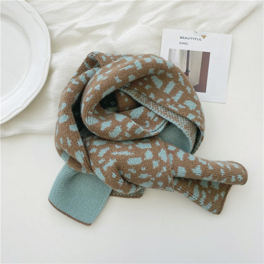 Autumn and Winter Warm All-Match Leopard Texture Color Matching Children Knitted Scarf, Size:122 x 20cm(Light Blue) - Scarf by PMC Jewellery | Online Shopping South Africa | PMC Jewellery