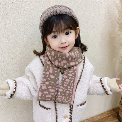 Autumn and Winter Warm All-Match Leopard Texture Color Matching Children Knitted Scarf, Size:122 x 20cm(Pink) - Scarf by PMC Jewellery | Online Shopping South Africa | PMC Jewellery