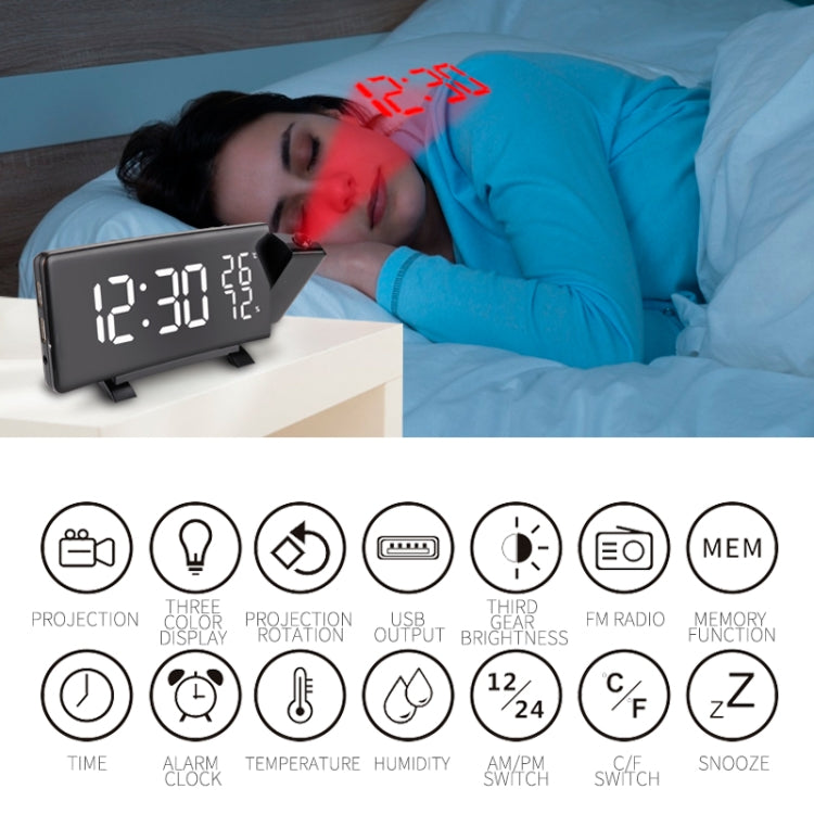 Three-color Projection Radio Alarm Clock USB Digital Alarm Clock Thermometer & Hygrometer - Alarm Clocks by PMC Jewellery | Online Shopping South Africa | PMC Jewellery