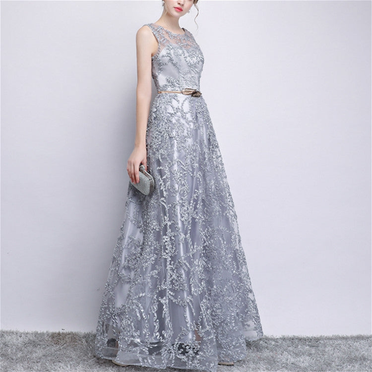 Banquet Lace Sleeveless  Long Party Formal Gown, Size:S(Grey) - Evening Dress by PMC Jewellery | Online Shopping South Africa | PMC Jewellery