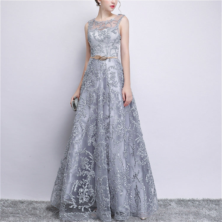 Banquet Lace Sleeveless  Long Party Formal Gown, Size:S(Grey) - Evening Dress by PMC Jewellery | Online Shopping South Africa | PMC Jewellery