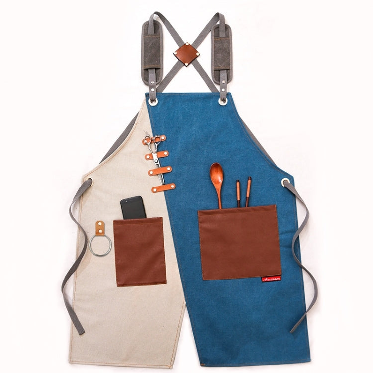Denim Apron Barber Milk Tea Shop Waiter Overalls(Blue-white Shoulder Strap) - Aprons & Caps by PMC TechLife | Online Shopping South Africa | PMC TechLife