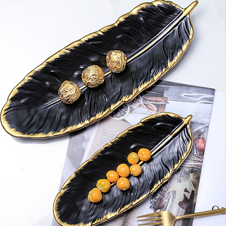 Phnom Penh Ceramic Dessert Plate Feather Plate Banana Leaf Fruit Dried Fruit Storage Tray, Size: Large (Matt Black) - free shipping - PMC TechLife - Order now!