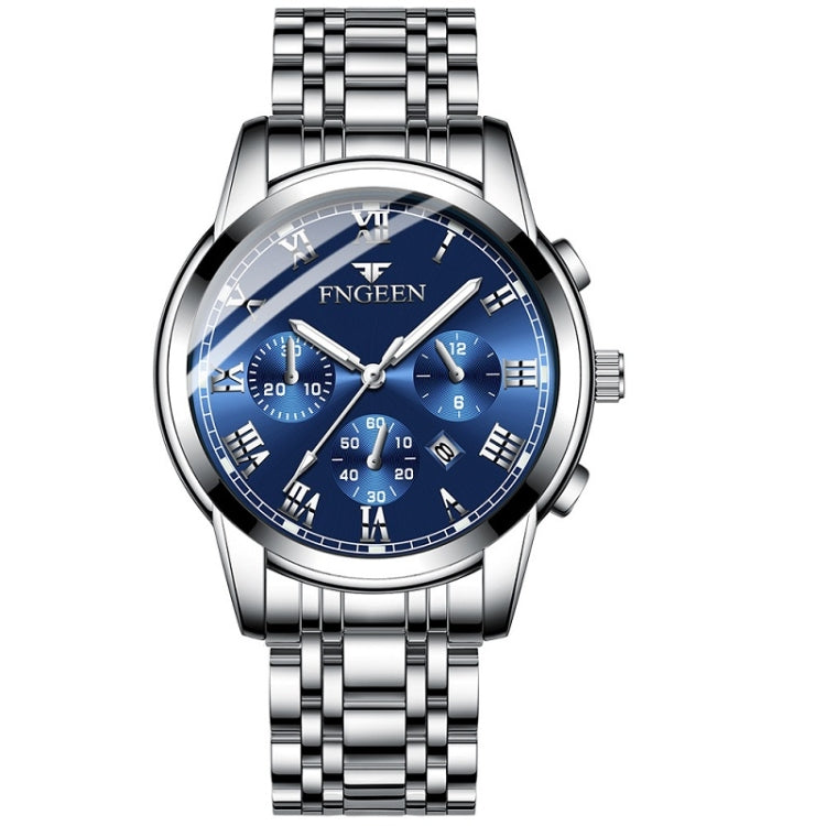 FNGEEN 4006 Men Trendy Waterproof Quartz Watch(White Steel Blue Surface) - Alloy Watches by FNGEEN | Online Shopping South Africa | PMC Jewellery | Buy Now Pay Later Mobicred