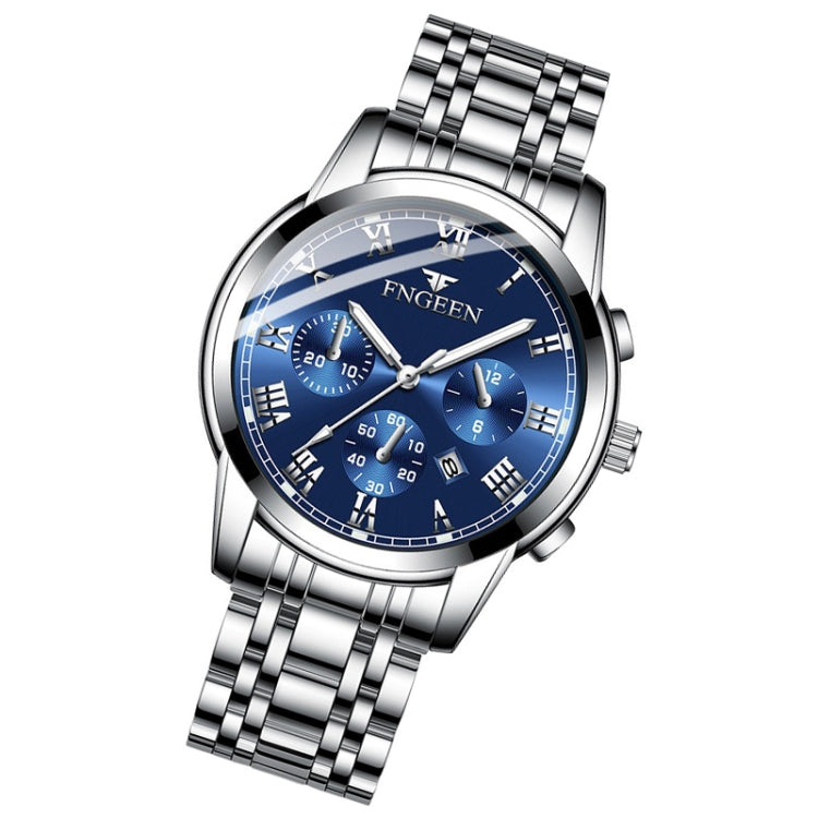 FNGEEN 4006 Men Trendy Waterproof Quartz Watch(White Steel Blue Surface) - Alloy Watches by FNGEEN | Online Shopping South Africa | PMC Jewellery | Buy Now Pay Later Mobicred