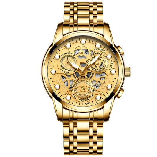 FNGEEN 4088 Men Hollow Quartz Watch Student Waterproof Luminous Watch(Full Gold Gold Surface) - Alloy Watches by FNGEEN | Online Shopping South Africa | PMC Jewellery | Buy Now Pay Later Mobicred