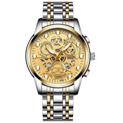 FNGEEN 4088 Men Hollow Quartz Watch Student Waterproof Luminous Watch(Gold And Gold Surface) - Alloy Watches by FNGEEN | Online Shopping South Africa | PMC Jewellery | Buy Now Pay Later Mobicred