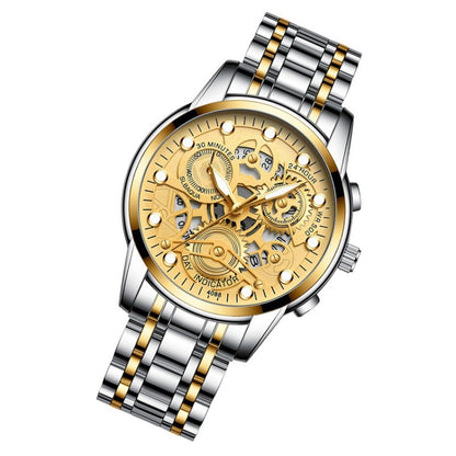 FNGEEN 4088 Men Hollow Quartz Watch Student Waterproof Luminous Watch(Gold And Gold Surface) - Alloy Watches by FNGEEN | Online Shopping South Africa | PMC Jewellery | Buy Now Pay Later Mobicred