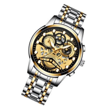 FNGEEN 4088 Men Hollow Quartz Watch Student Waterproof Luminous Watch(Gold Black Surface) - Alloy Watches by FNGEEN | Online Shopping South Africa | PMC Jewellery | Buy Now Pay Later Mobicred