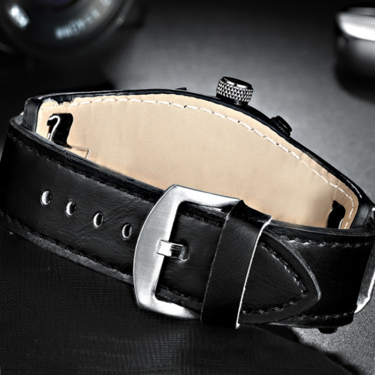 FNGEEN P1010 Men Fashion Large Dial Leather Belt Watch Student Casual Quartz Watch(Black Leather With Red Words) - Leather Strap Watches by FNGEEN | Online Shopping South Africa | PMC Jewellery | Buy Now Pay Later Mobicred